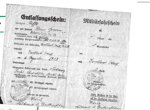 Entlassungsschein und Militärfahrschein aus dem Jahr 1918