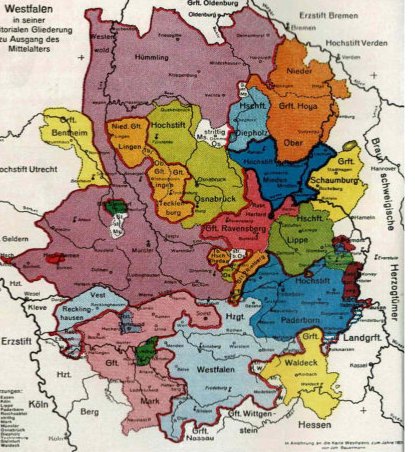 Westfalen in seiner territorialen Gliederung zu Ausgang des Mittelalters.