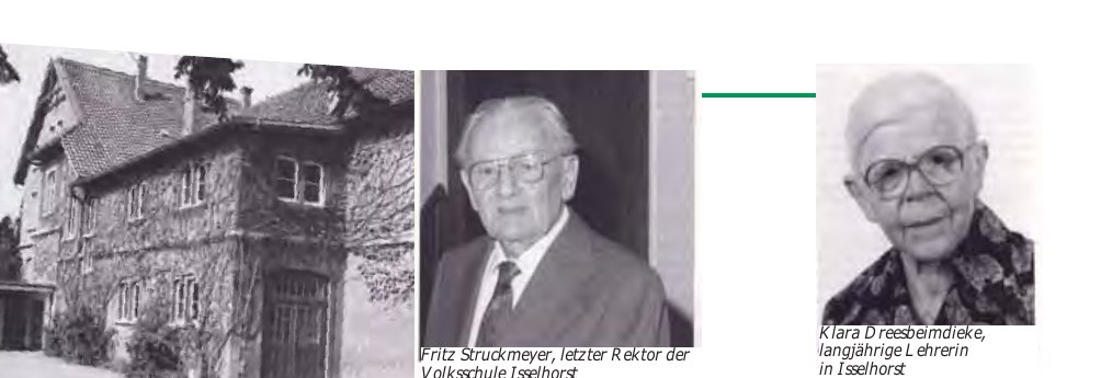 s zeigen die Dorfmitte um 1900 mit dem Fachwerk-Schulhaus von 1804 sowie Lehrer Fritz Struckmeier und die lang