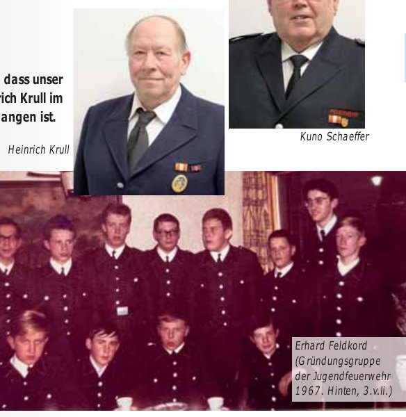 Porträtfotos von Kuno Schaeffer, Heinrich Krull und Erhard Feldkord (in der Gründungsgruppe der Jugendfeuerweh